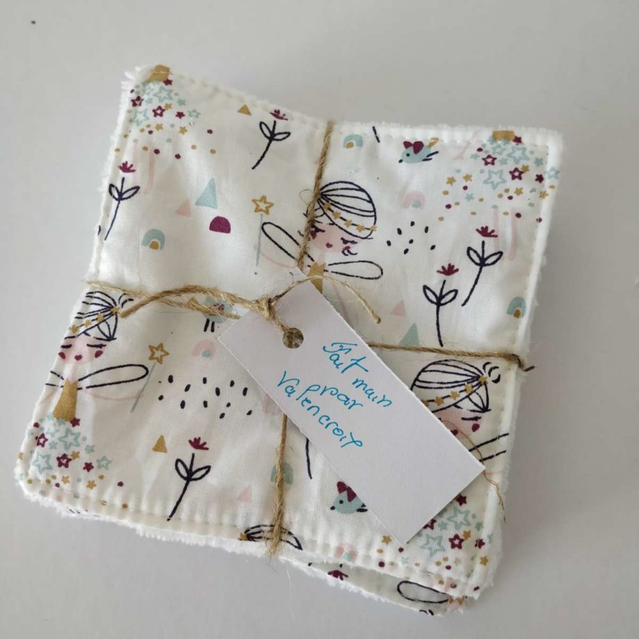 Lingettes lavables -  5 grandes lingettes "fées"