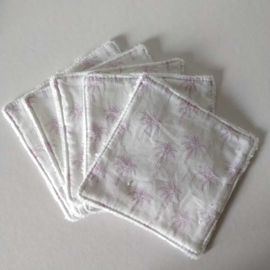 Lingettes lavables -  5 grandes lingettes "palmier rose"