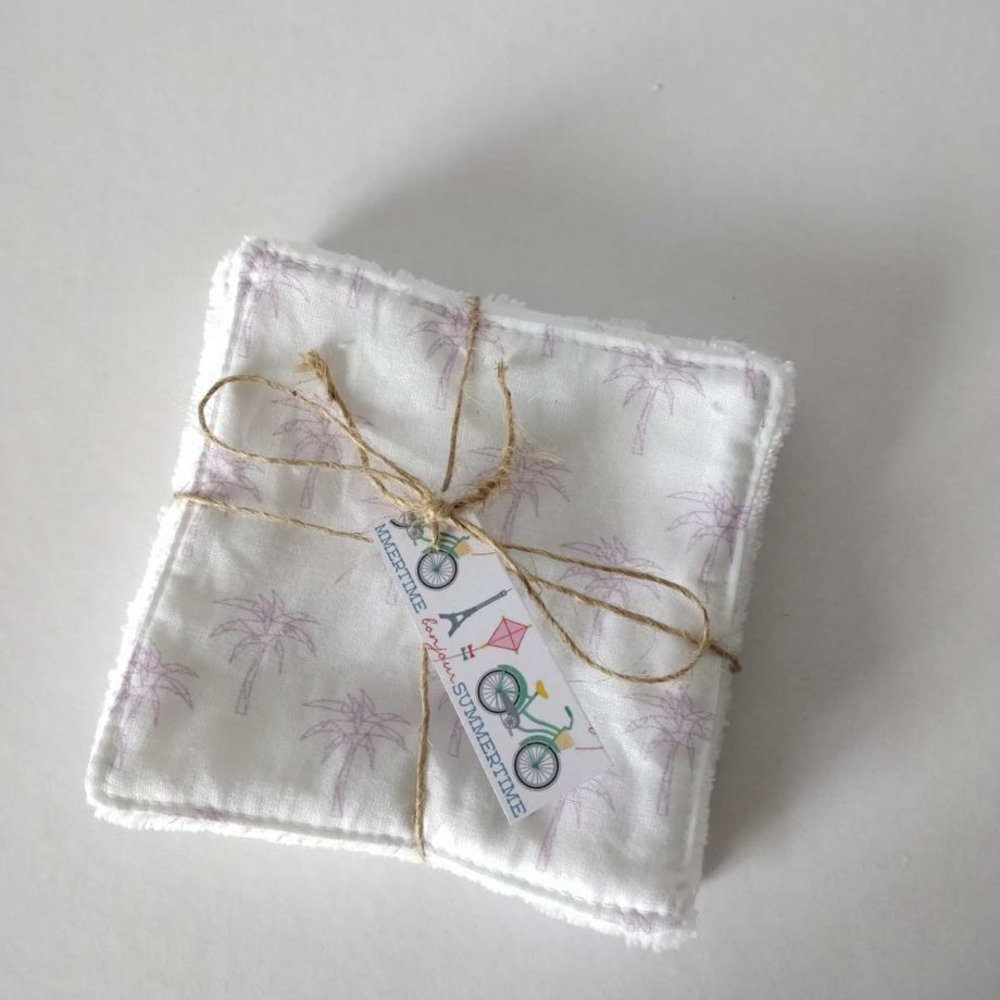Lingettes lavables -  5 grandes lingettes "palmier rose"