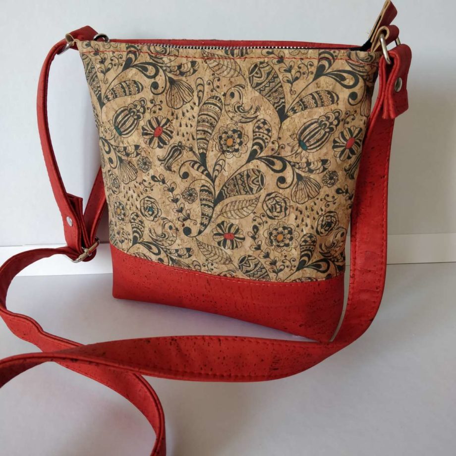 Sac bandoulière en liège - rouge et imprimé