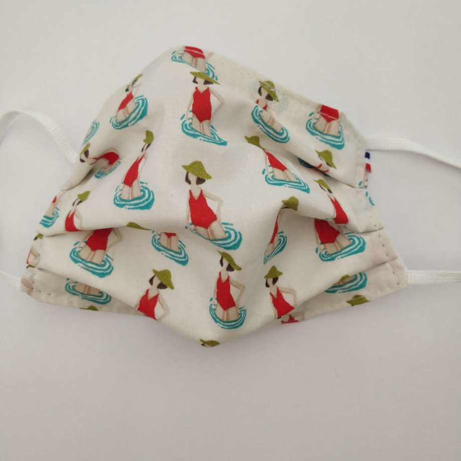 Masque barrière adulte hypoallergénique FEMME ou ADO avec pince-nez- piscine motif baigneuses