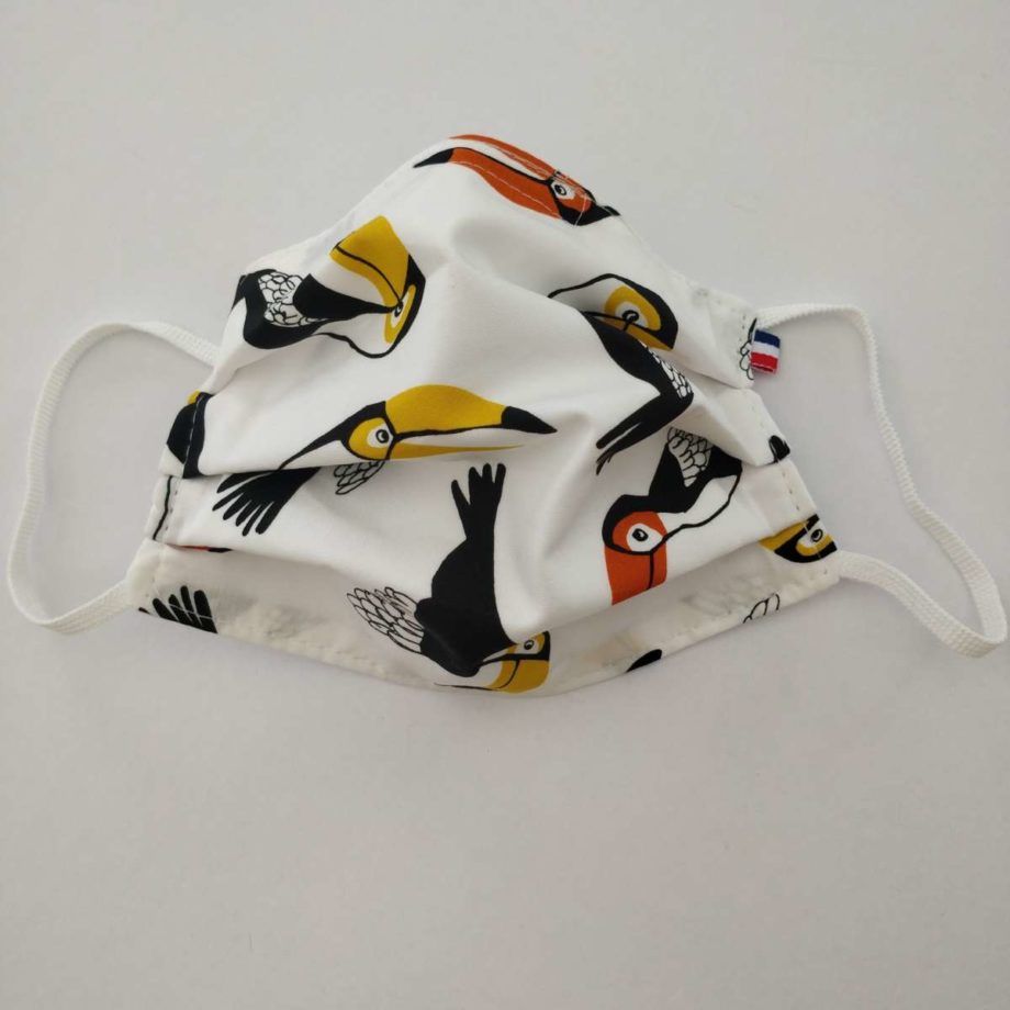 Masque barrière adulte hypoallergénique FEMME ou ADO avec pince-nez - motif toucans