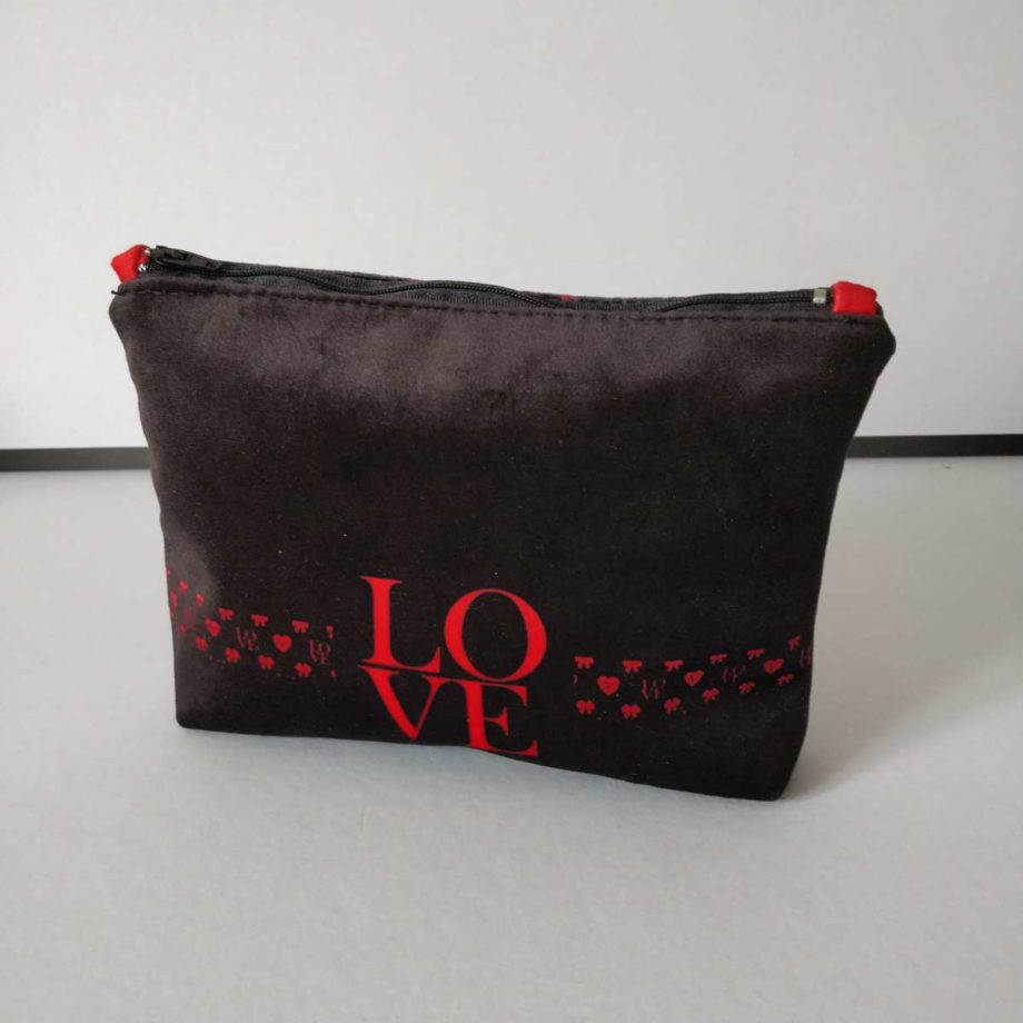 Pochette à maquillage velours - imprimé LOVE