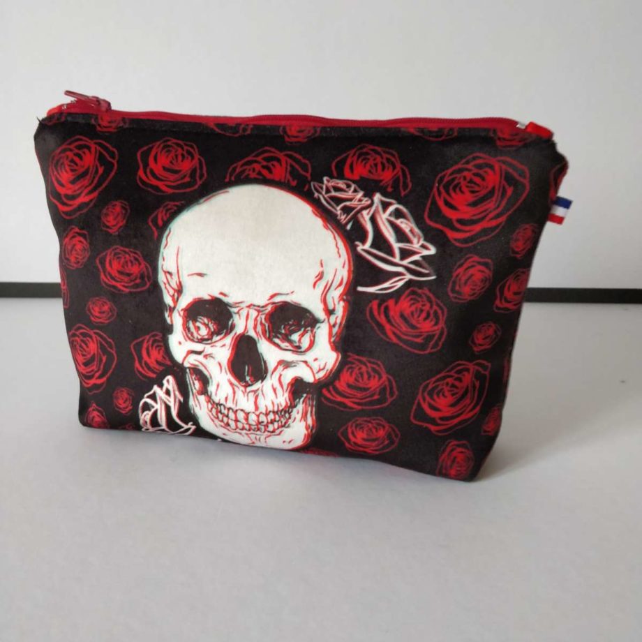 Pochette à maquillage velours - imprimé tête de mort