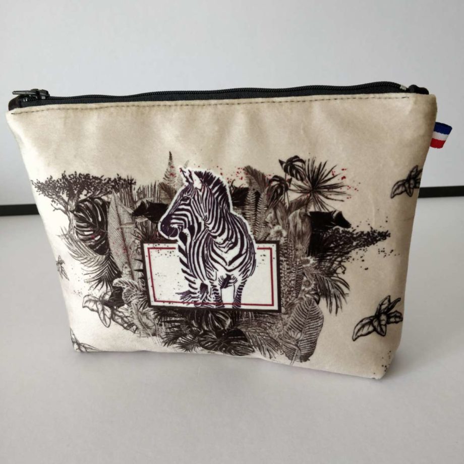 Pochette à maquillage velours - imprimé ZEBRE