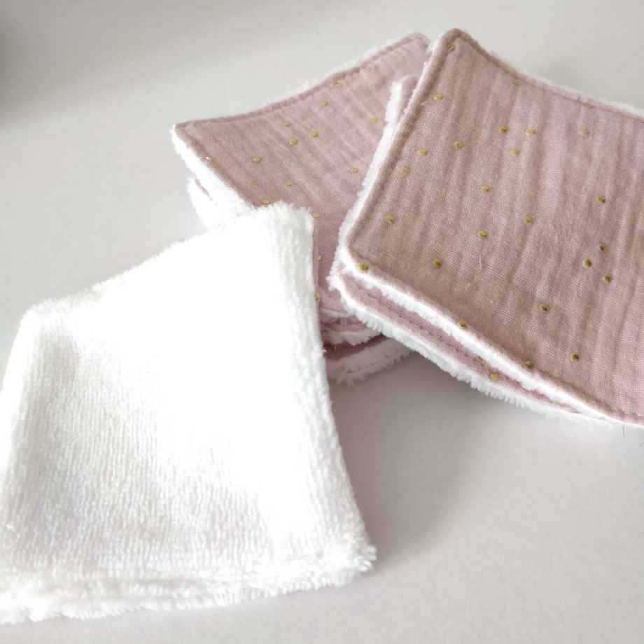 Pochon et ses 8 lingettes Tutti frutti gaze de coton - rose poudré