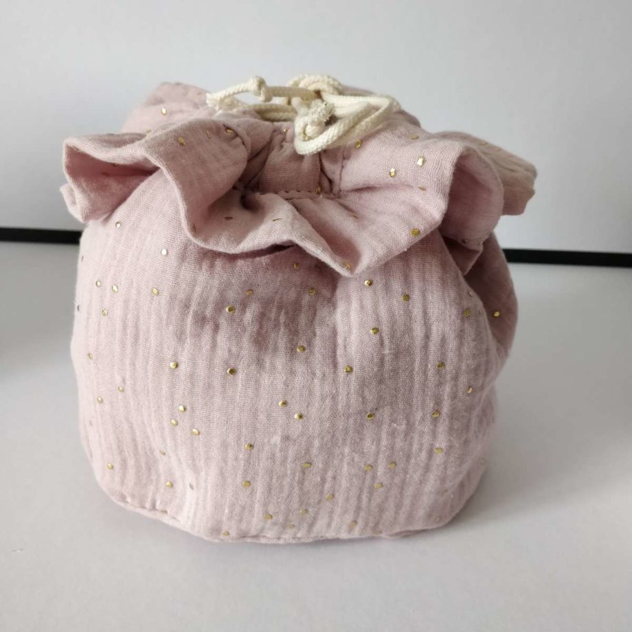 Pochon et ses 8 lingettes Tutti frutti gaze de coton - rose poudré