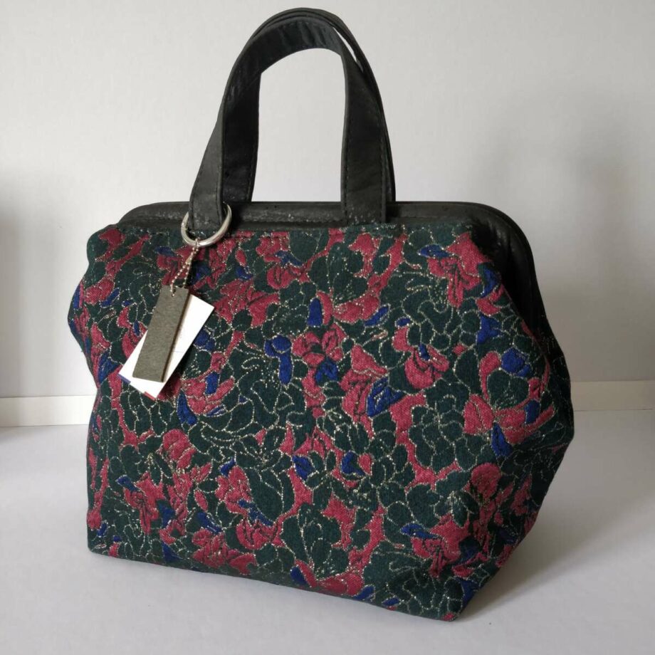 Sac "Mary Poppins" jacquard noir-bordeaux fil argenté - Valencroix