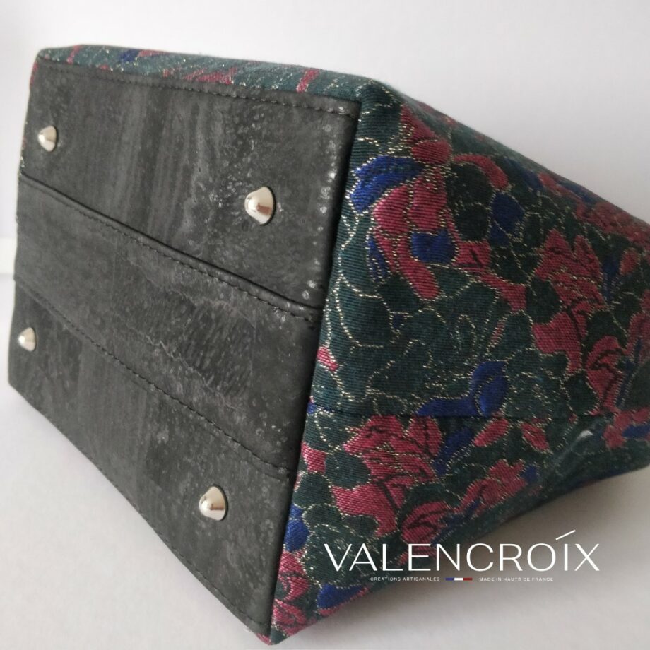 Sac "Mary Poppins" jacquard noir-bordeaux fil argenté - Valencroix