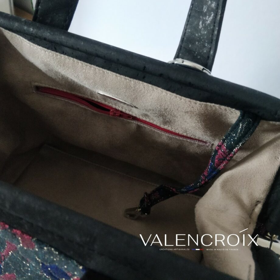 Sac "Mary Poppins" jacquard noir-bordeaux fil argenté - Valencroix