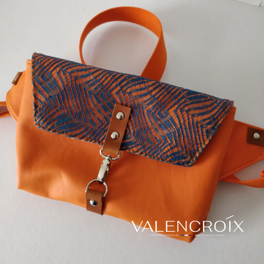 Sac pochette Belt orange dentelle de Calais Caudry - Valencroix