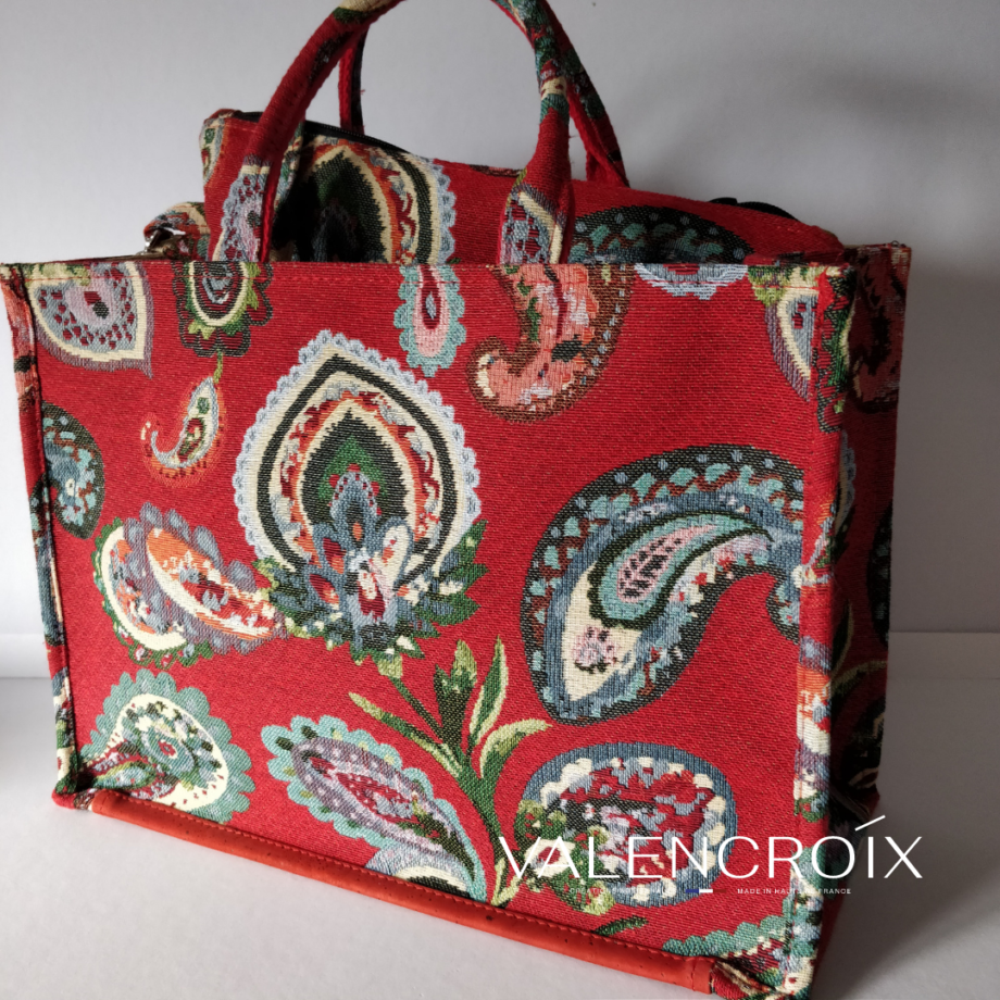 Sac cabas imprimé fond rouge - Valencroix
