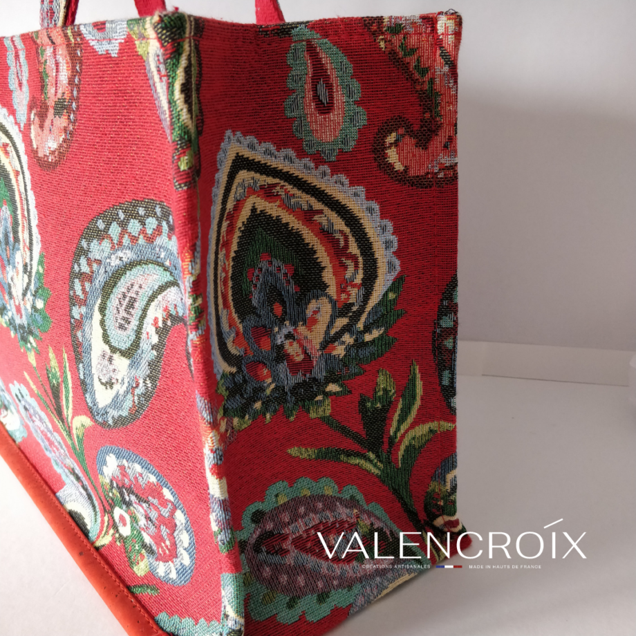 Sac cabas imprimé fond rouge - Valencroix