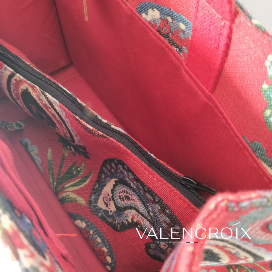 Sac cabas imprimé fond rouge - Valencroix