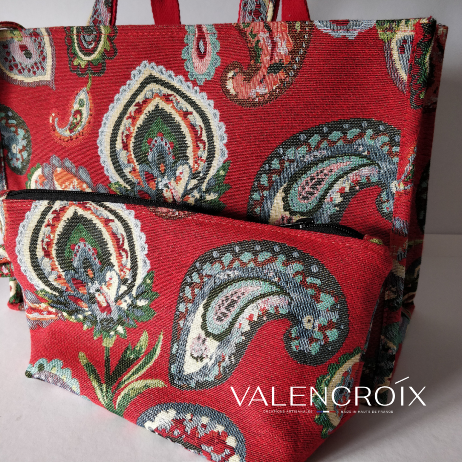 Sac cabas imprimé fond rouge - Valencroix