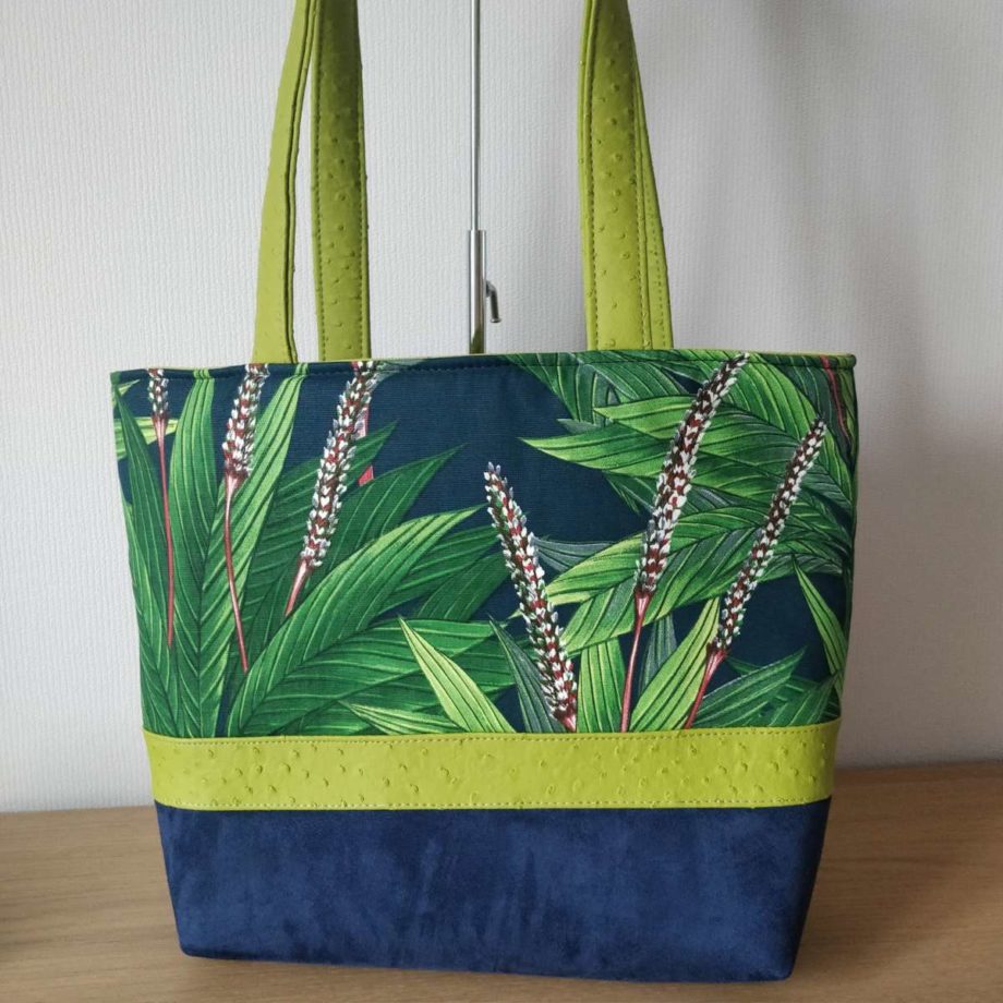 Sac cabas - imprimé ton vert-bleu