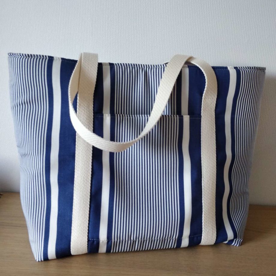 Sac de plage rayé bleu/blanc