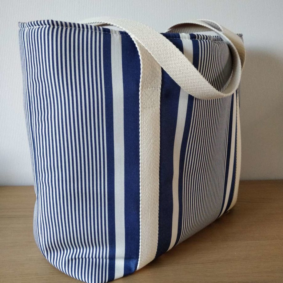 Sac de plage rayé bleu/blanc