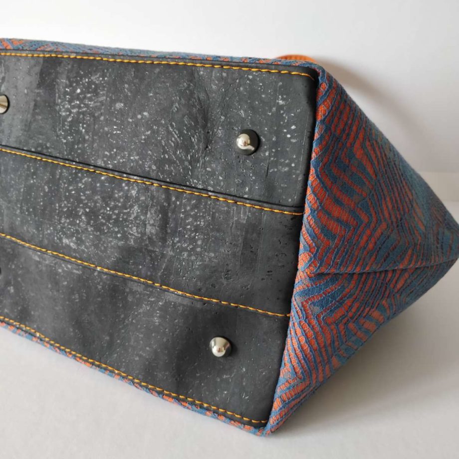 Sac "Mary Poppins" bleu sur fond  orange - dentelle Calais Caudry
