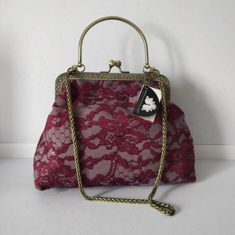Sac fermoir clic clac dentelle bordeaux Calais-Caudry - Valencroix