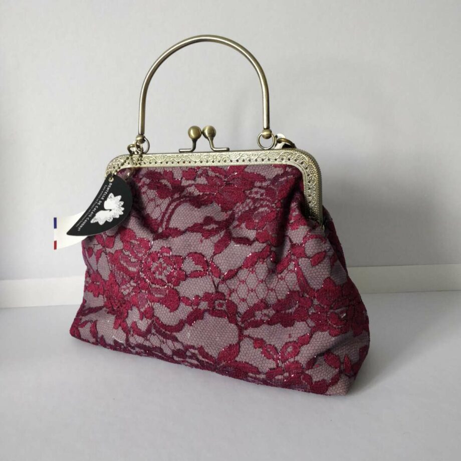 Sac fermoir clic clac dentelle bordeaux Calais-Caudry - Valencroix