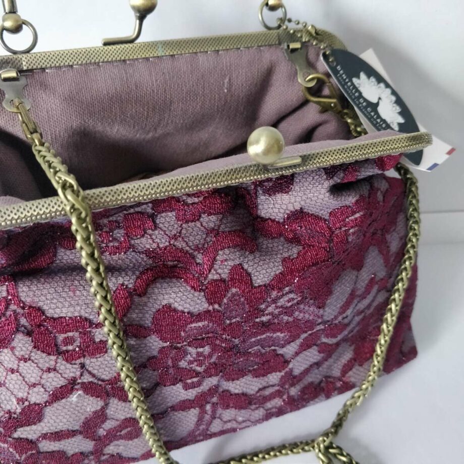 Sac fermoir clic clac dentelle bordeaux Calais-Caudry - Valencroix