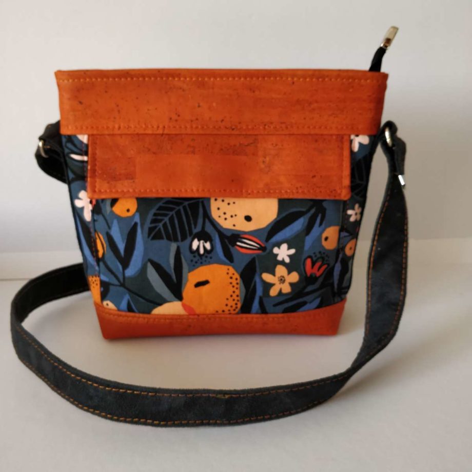 Sac à  bandoulière Folk  - liège et cotonnade imprimée