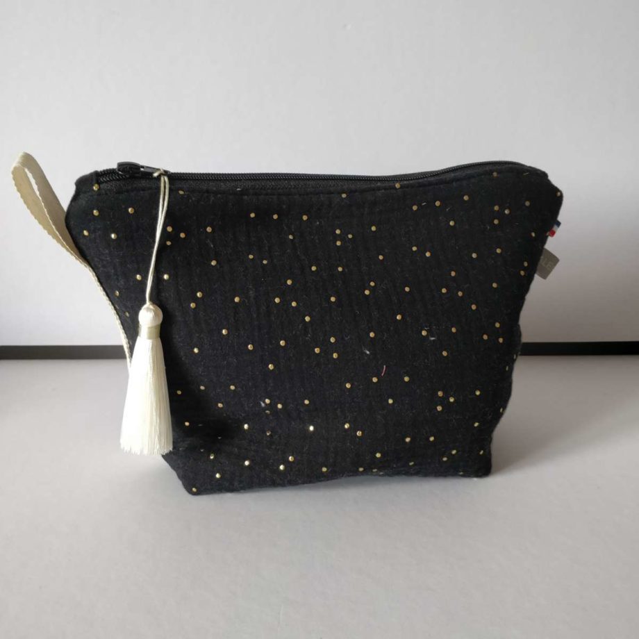 Trousse éponge bambou/gaze de coton - noir/doré