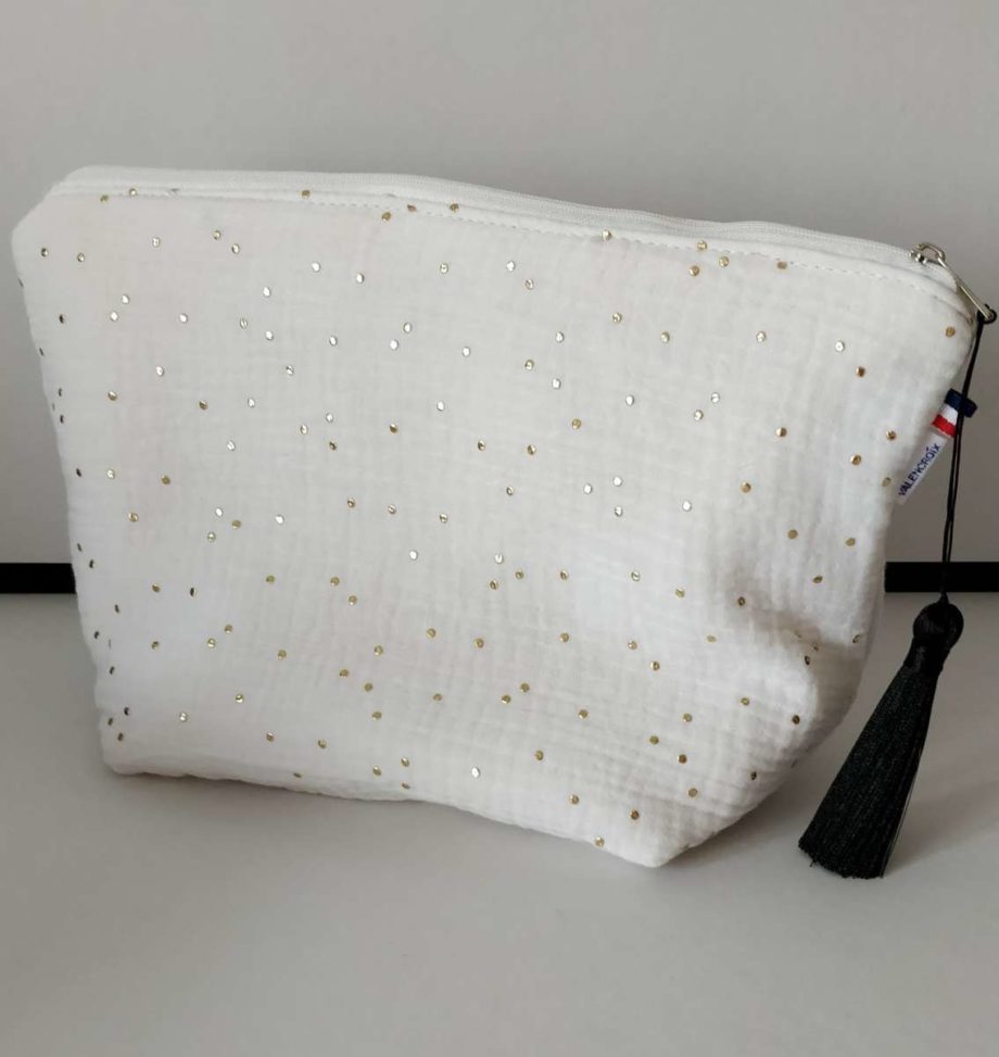 Trousse éponge bambou/gaze de coton - pompon noir