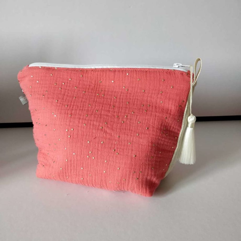 Trousse éponge bambou/gaze de coton - rose-doré