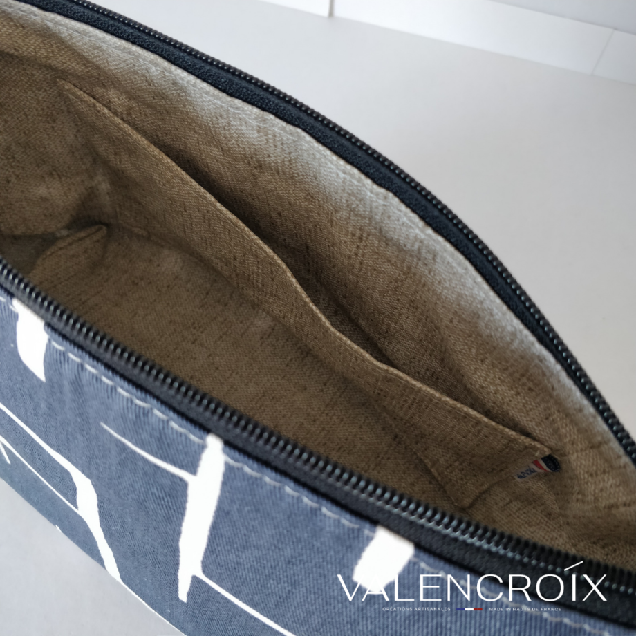 Trousse zippée grande taille marine et blanc