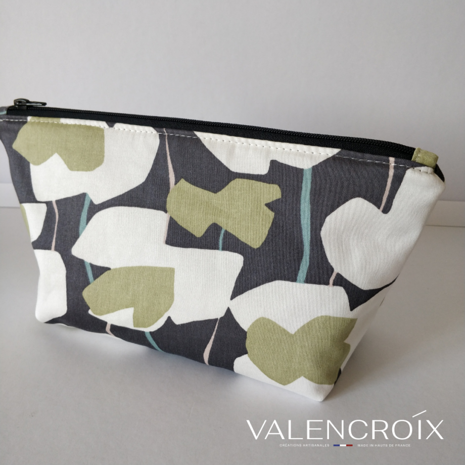 Trousse zippée grande taille imprimée vert